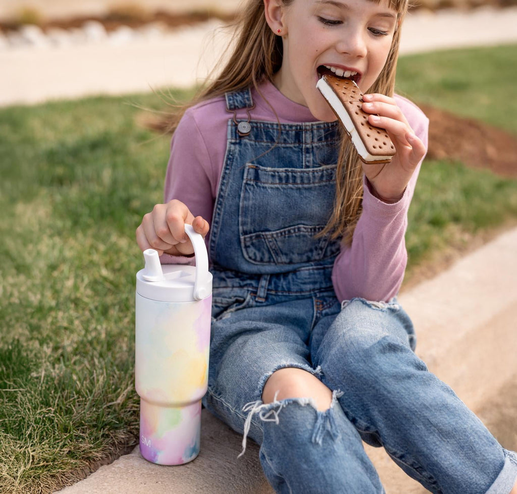 Simple Modern 24 fl oz Insulated Stainless Steel Trek Pivot Tumbler with Straw Lid and Top Handle|Cotton Candy Tie Dye IYBC