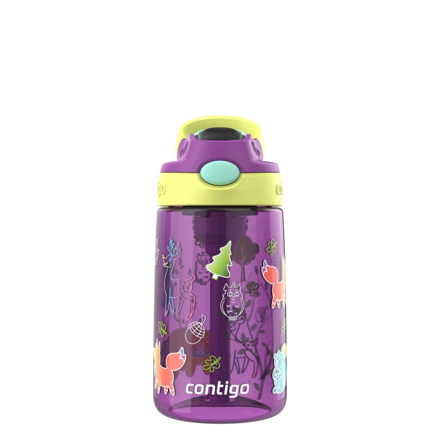 Contigo Kids Water Bottle with Redesigned AUTOSPOUT Straw, 14 oz, Grape Forest Haven QYWR