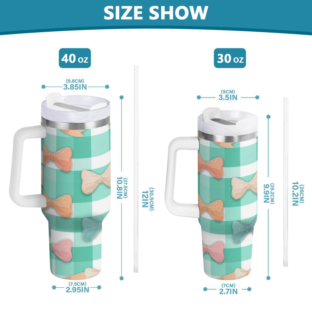 40 oz Insulated Stainless Steel Tumbler Double Wall Stainless Steel Tumbler with 2-Way Drinking Pastel Green and Peach Bows 0XYS