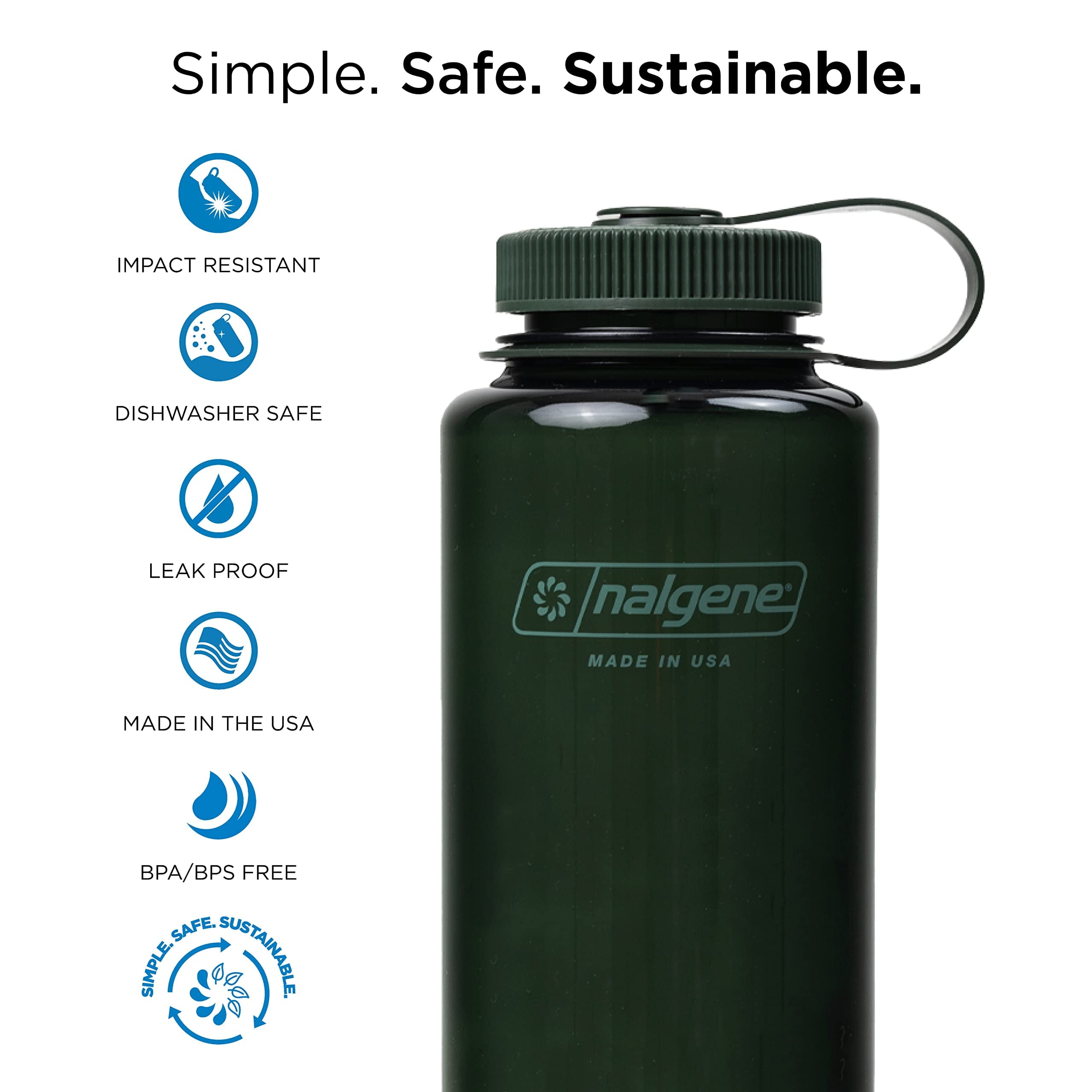 Nalgene Monochrome BPA-Free Recycled Reusable Water Bottle for Backpacking, Hiking, Gym - 32 oz Shatterproof Jade 4GA3