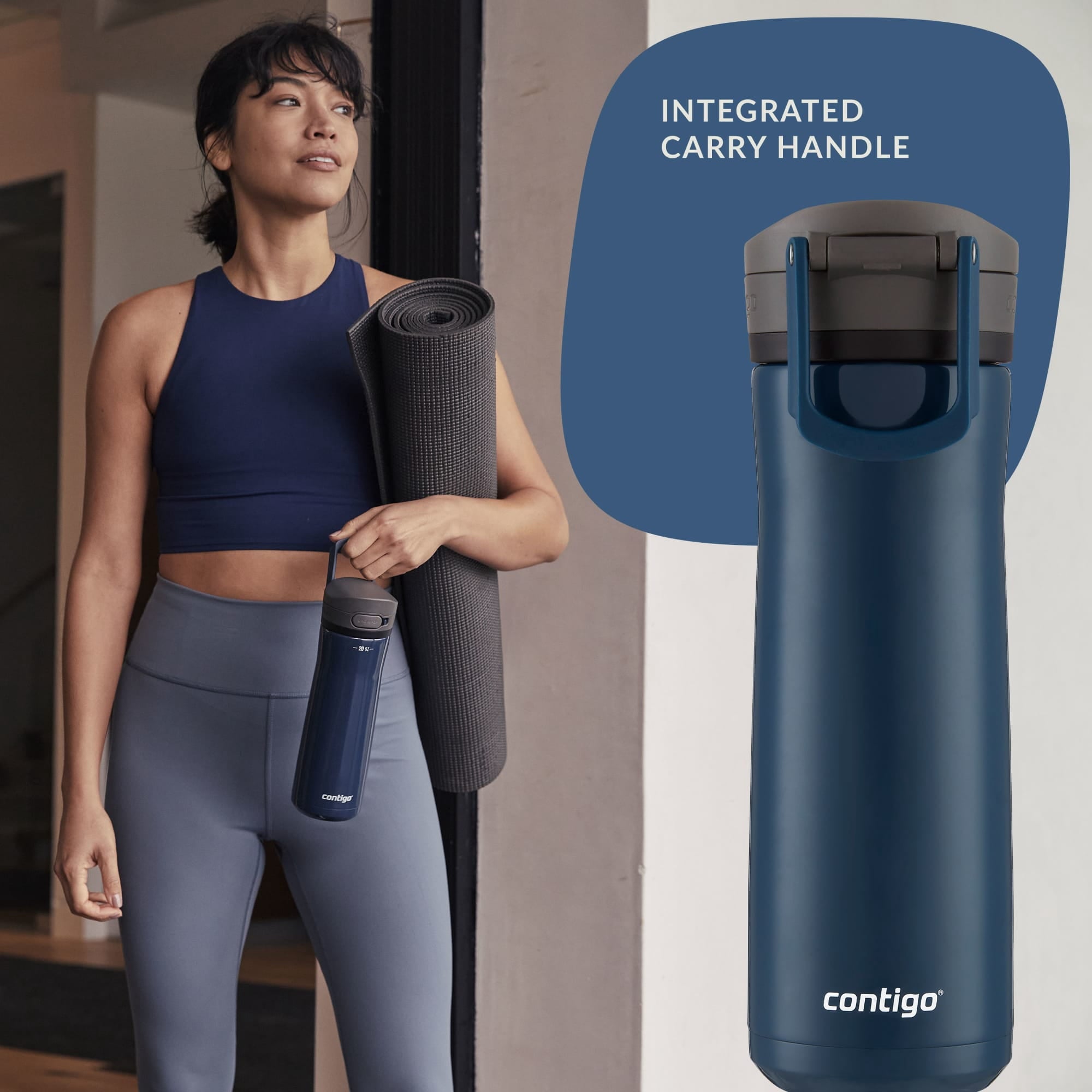 Contigo Jackson Chill Bundle 2 Water Bottles Black 24oz and Blueberry 20oz with Autopop Lid P31L