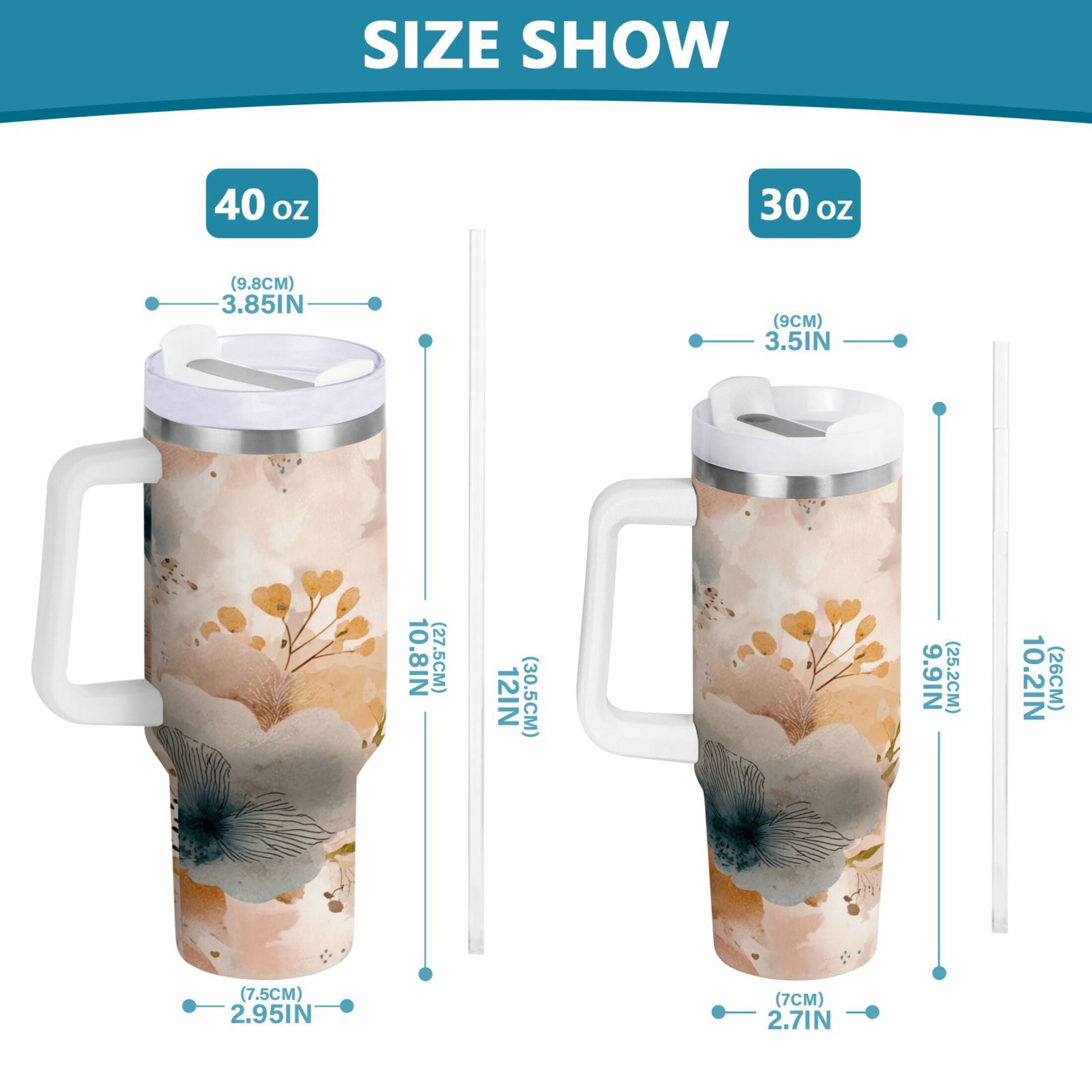 30 oz Insulated Stainless Steel Tumbler Double Wall Stainless Steel Tumbler with 2-Way Drinking Hazy Ethereal Flowers XUQJ
