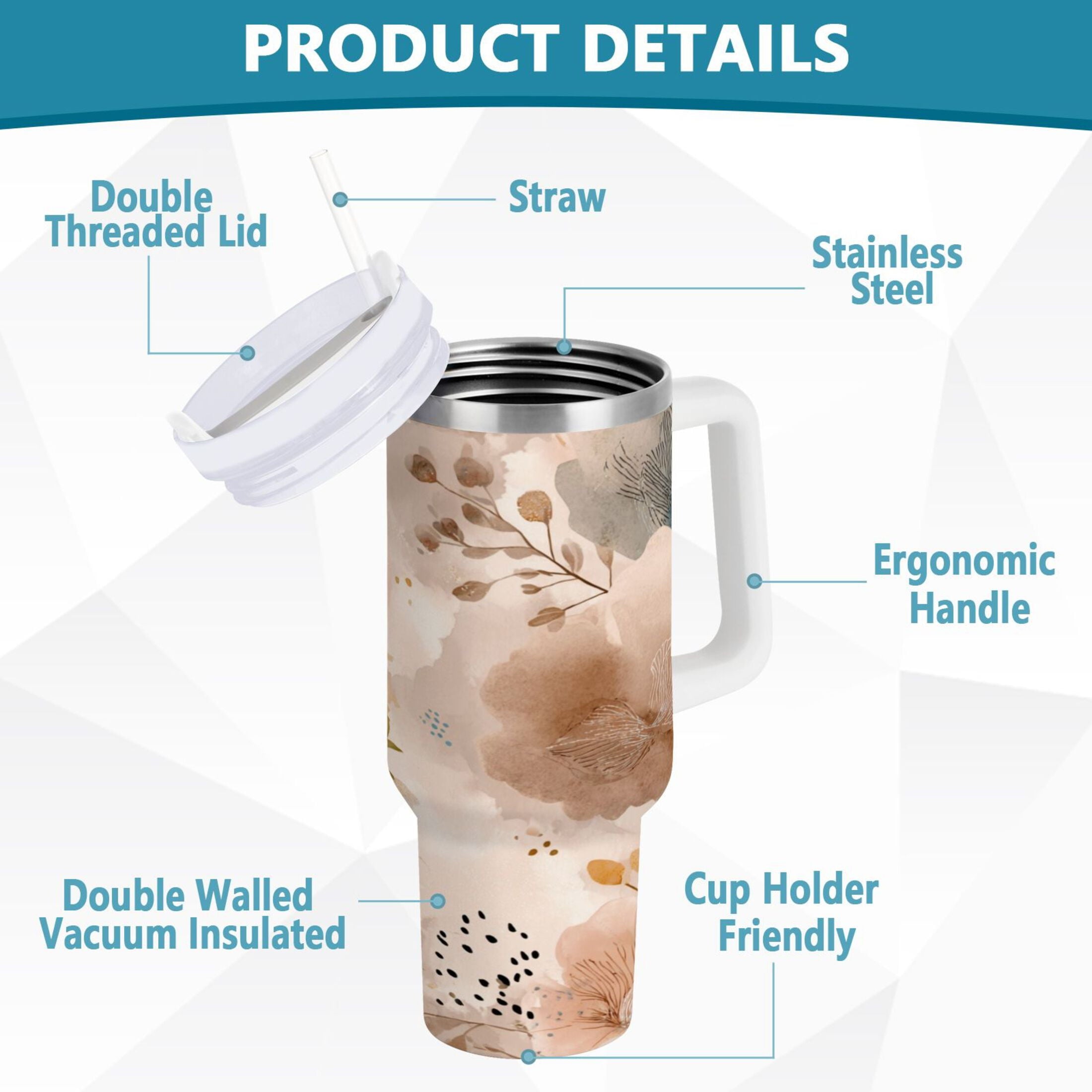 30 oz Insulated Stainless Steel Tumbler Double Wall Stainless Steel Tumbler with 2-Way Drinking Hazy Ethereal Flowers XUQJ