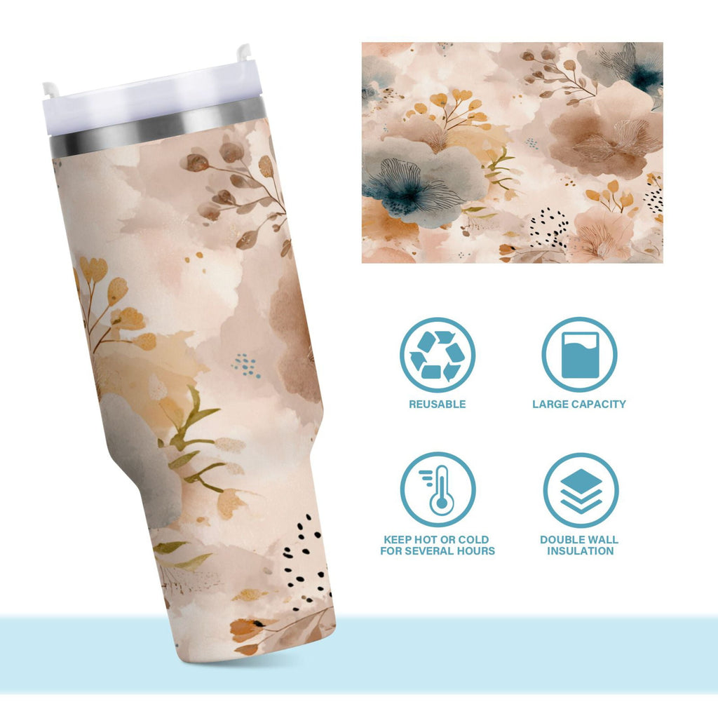 30 oz Insulated Stainless Steel Tumbler Double Wall Stainless Steel Tumbler with 2-Way Drinking Hazy Ethereal Flowers XUQJ
