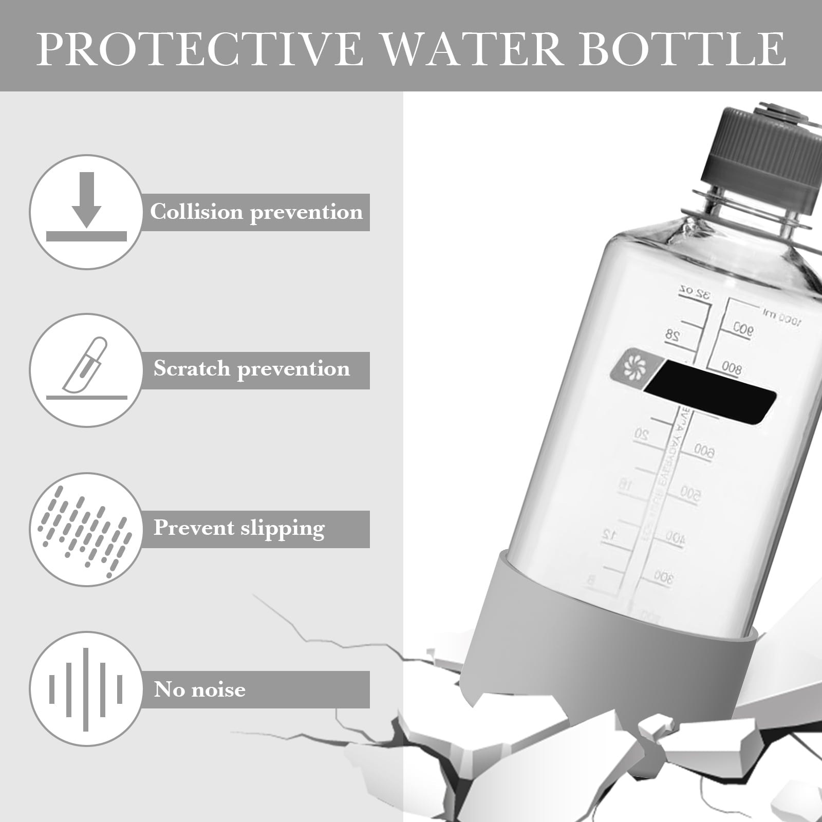 Linkidea 2 Pack Water Bottle Boot Compatible with Nalgene Sustain Wide Mouth 32oz/48oz, Narrow Mouth 32oz, Silicone Anti-Slip Bottle Bottom Bumper Protector (Grey) R8TK
