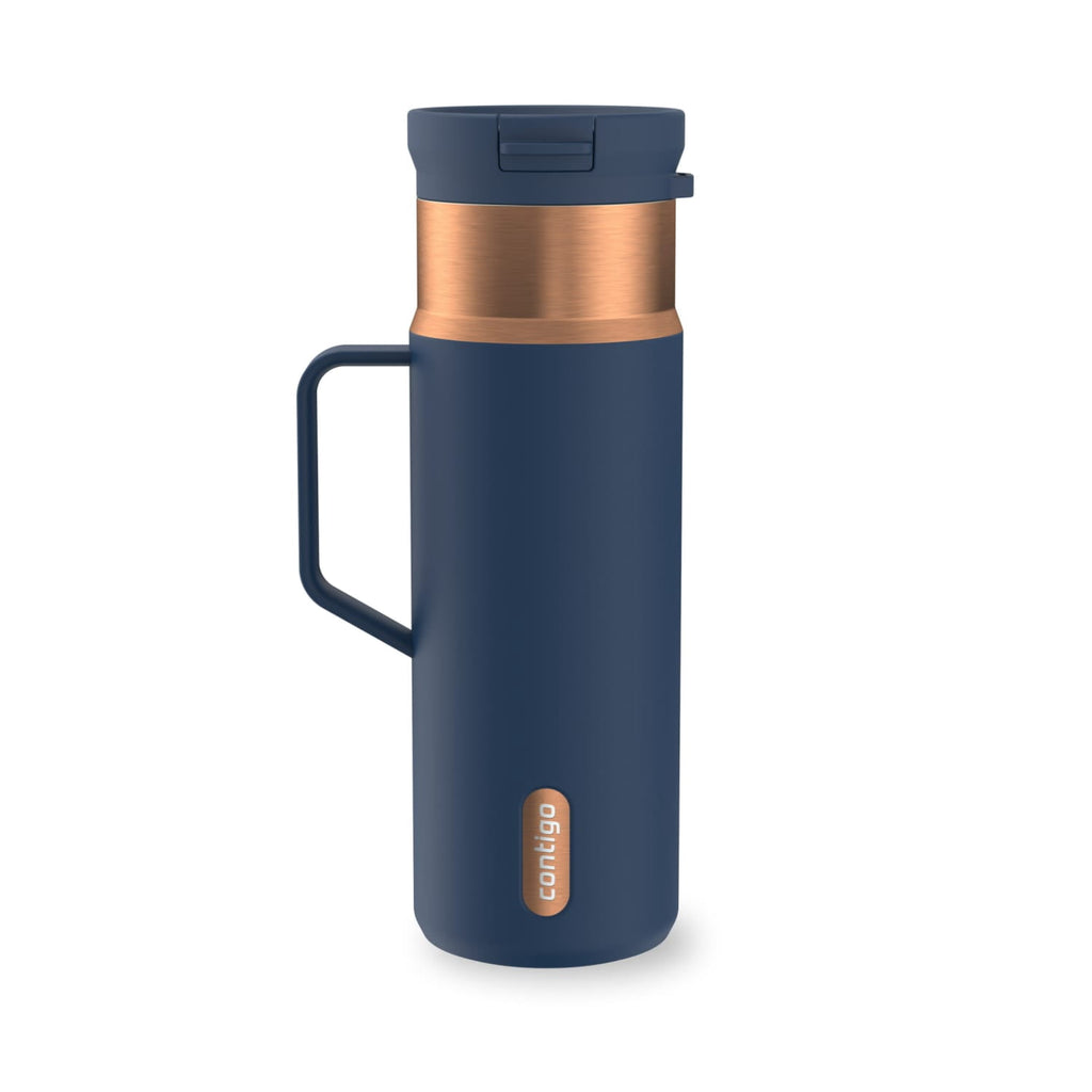 Contigo SnapSeal Leakproof Stainless Steel Reusable Water Bottle Tumbler with Side Handle, Dark Blue/Bronze, 20 oz X3D8