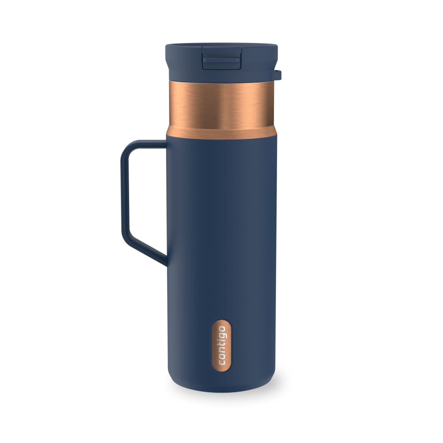 Contigo SnapSeal Leakproof Stainless Steel Reusable Water Bottle Tumbler with Side Handle, Dark Blue/Bronze, 20 oz X3D8