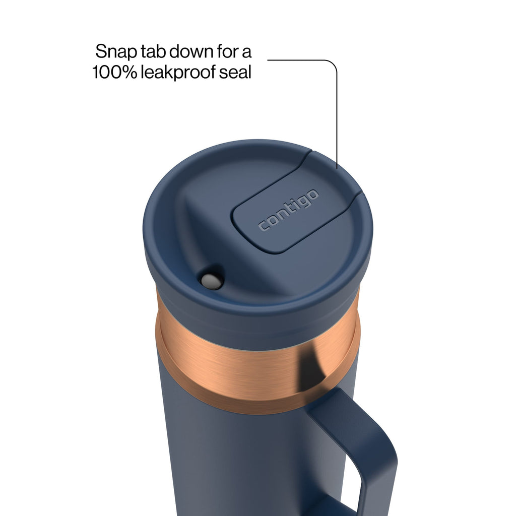 Contigo SnapSeal Leakproof Stainless Steel Reusable Water Bottle Tumbler with Side Handle, Dark Blue/Bronze, 20 oz X3D8