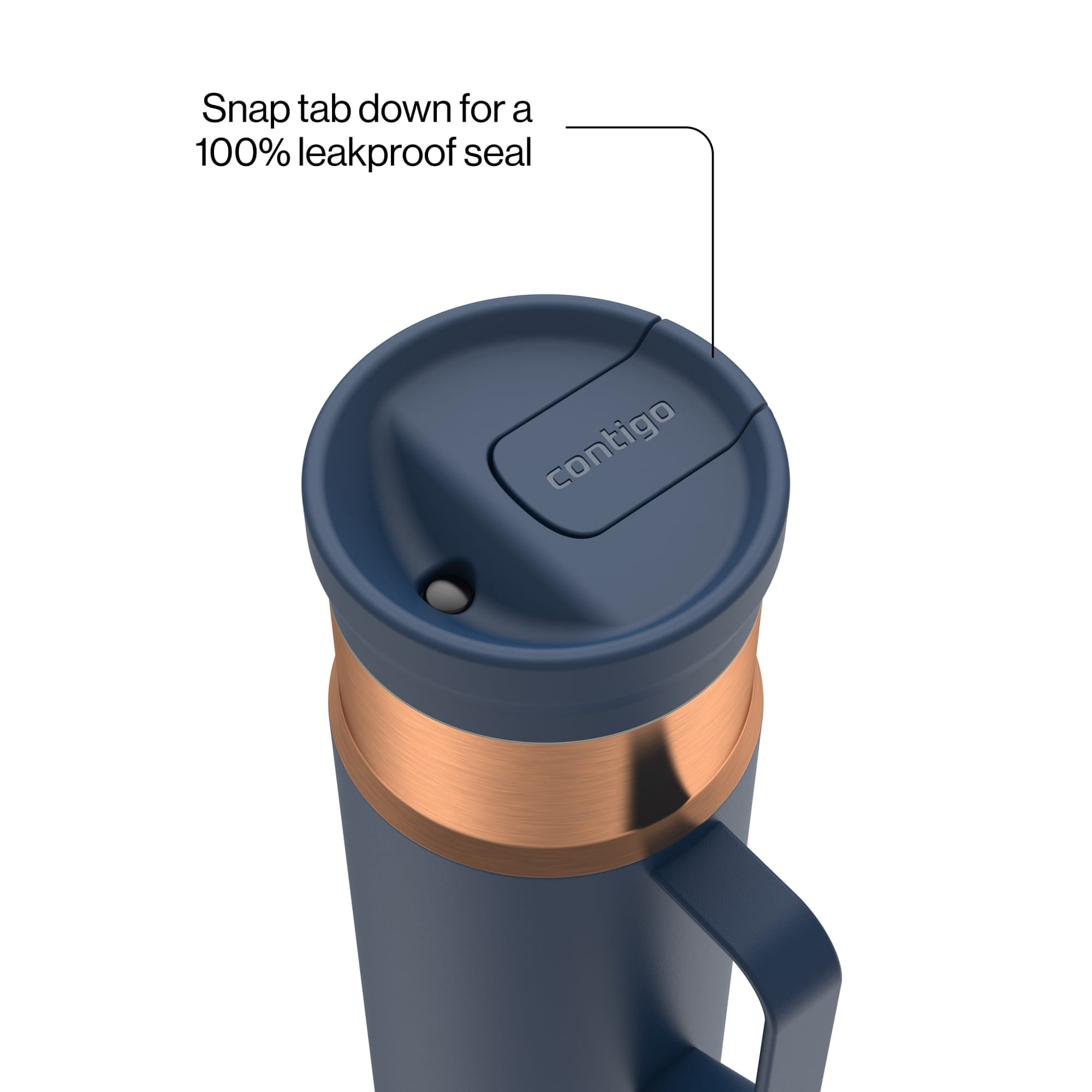Contigo SnapSeal Leakproof Stainless Steel Reusable Water Bottle Tumbler with Side Handle, Dark Blue/Bronze, 20 oz X3D8