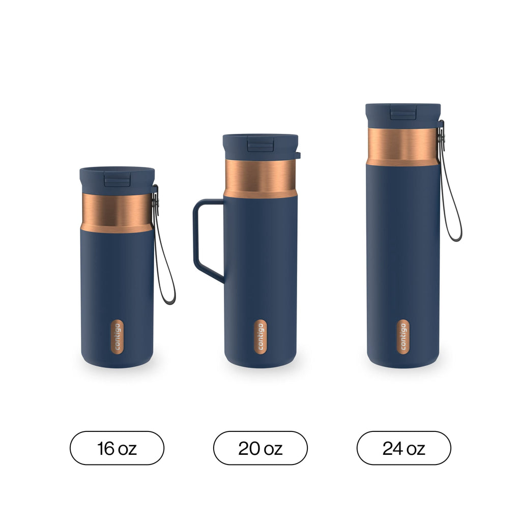 Contigo SnapSeal Leakproof Stainless Steel Reusable Water Bottle Tumbler with Side Handle, Dark Blue/Bronze, 20 oz X3D8