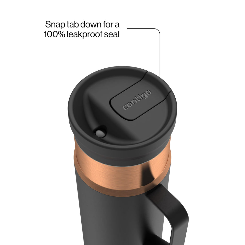 Contigo SnapSeal Leakproof Stainless Steel Reusable Water Bottle Tumbler with Side Handle, Dark Blue/Bronze, 20 oz X3D8