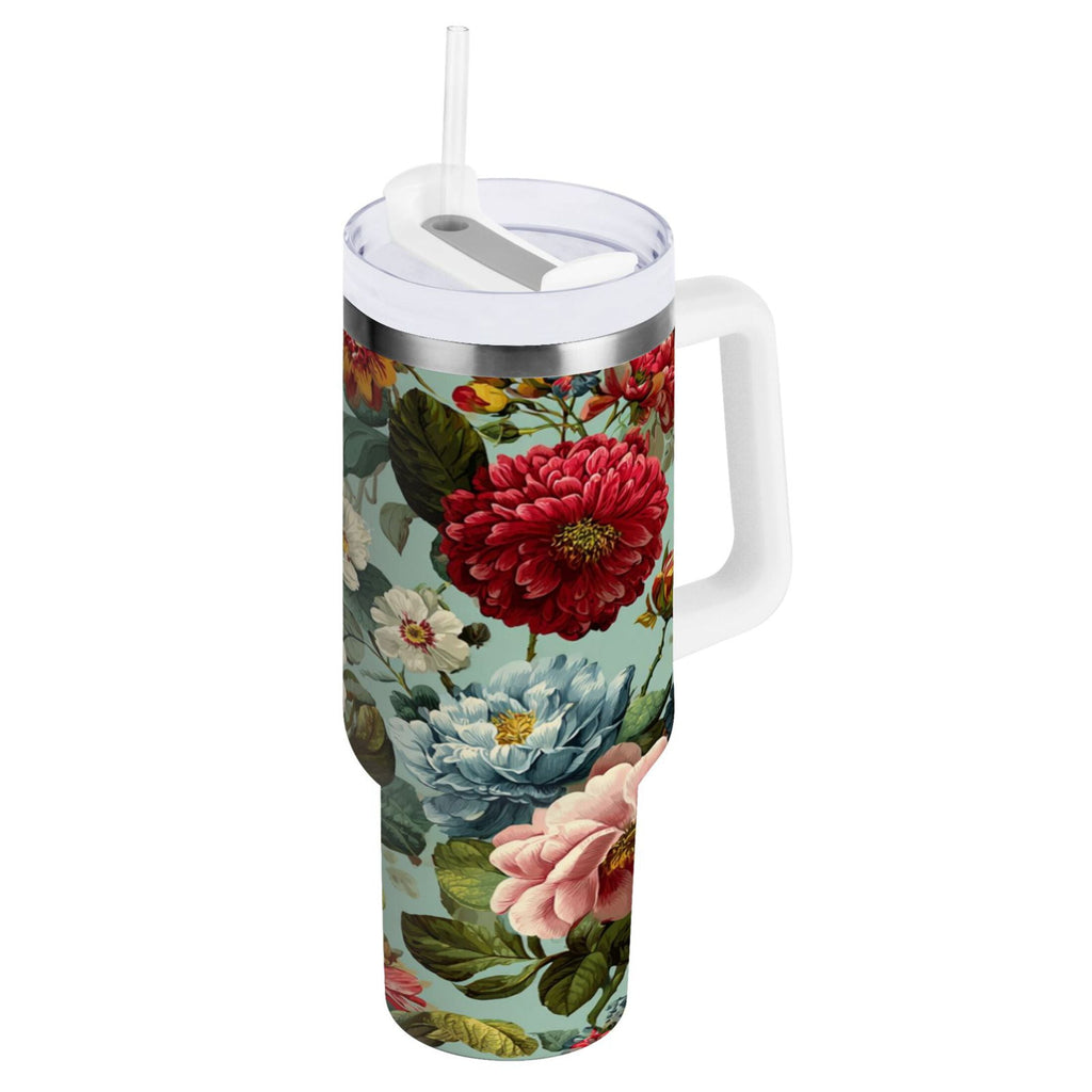 40 oz Insulated Stainless Steel Tumbler Double Wall Stainless Steel Tumbler with 2-Way Drinking Floral Pattern with Roses J340