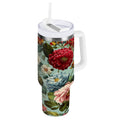 40 oz Insulated Stainless Steel Tumbler Double Wall Stainless Steel Tumbler with 2-Way Drinking Floral Pattern with Roses J340