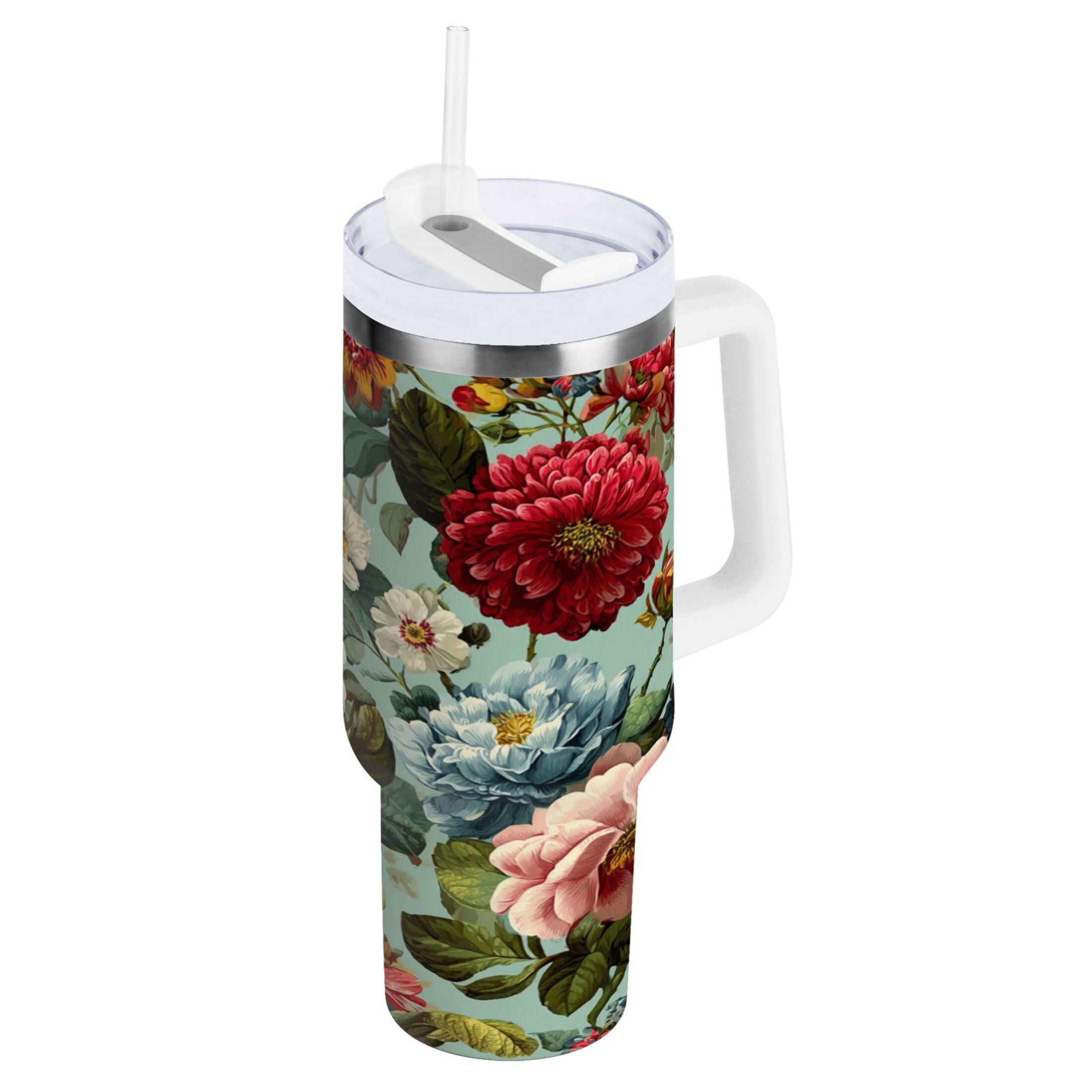 40 oz Insulated Stainless Steel Tumbler Double Wall Stainless Steel Tumbler with 2-Way Drinking Floral Pattern with Roses J340