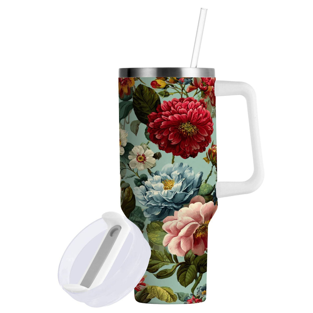 40 oz Insulated Stainless Steel Tumbler Double Wall Stainless Steel Tumbler with 2-Way Drinking Floral Pattern with Roses J340