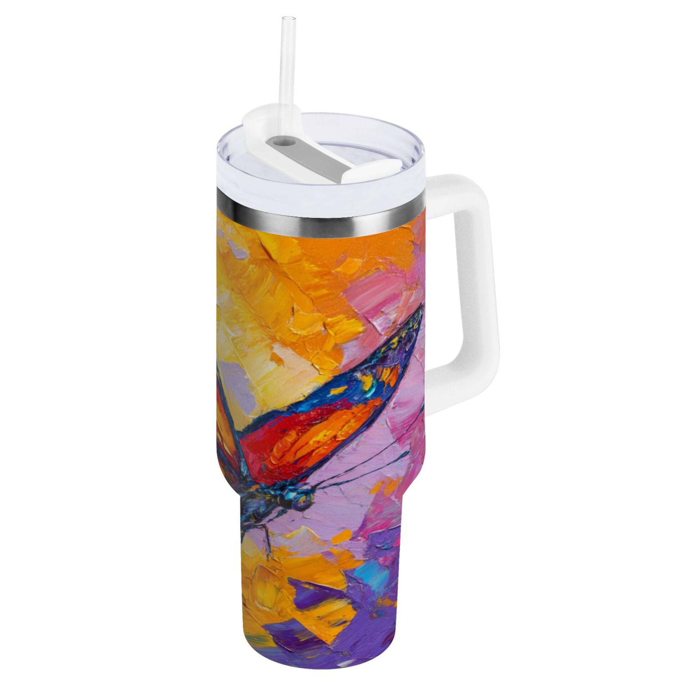 30 oz Insulated Stainless Steel Tumbler Double Wall Stainless Steel Tumbler with 2-Way Drinking Colorful Butterfly Flying WOKA