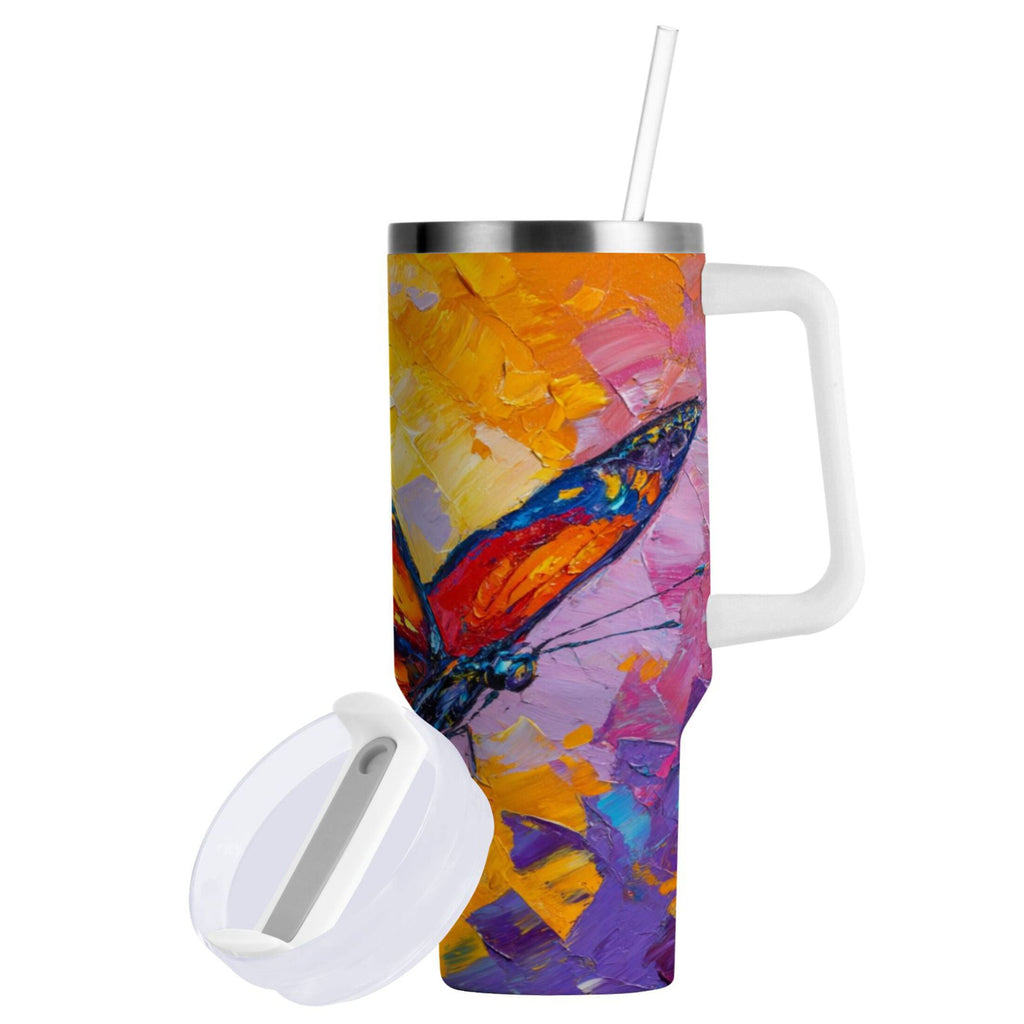 30 oz Insulated Stainless Steel Tumbler Double Wall Stainless Steel Tumbler with 2-Way Drinking Colorful Butterfly Flying WOKA