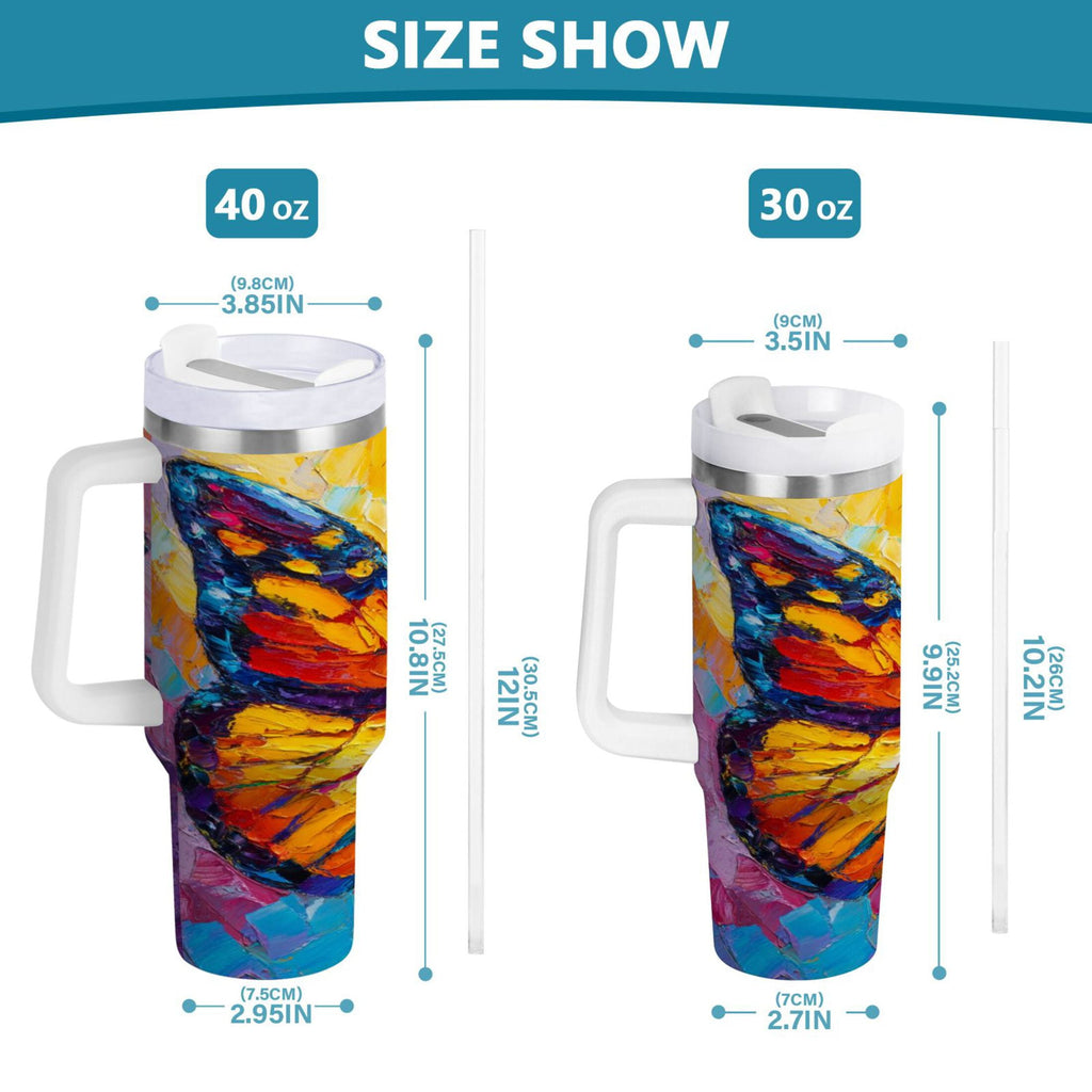 30 oz Insulated Stainless Steel Tumbler Double Wall Stainless Steel Tumbler with 2-Way Drinking Colorful Butterfly Flying WOKA