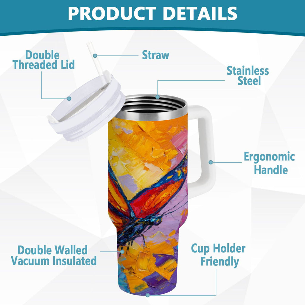 30 oz Insulated Stainless Steel Tumbler Double Wall Stainless Steel Tumbler with 2-Way Drinking Colorful Butterfly Flying WOKA