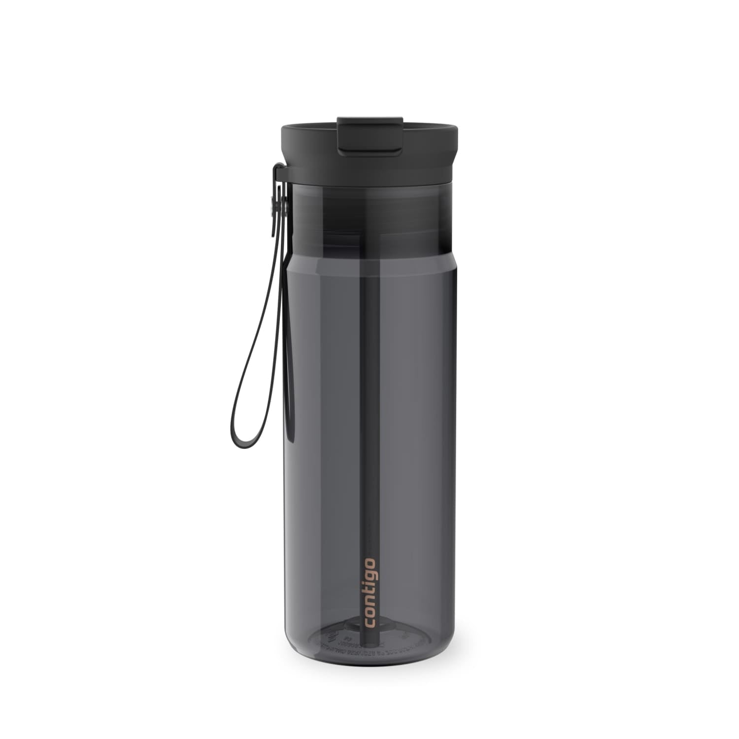 Contigo DualSip Leakproof Plastic Reusable Water Bottle with Carrying Strap, Black/Clear, 24 oz WL4Y