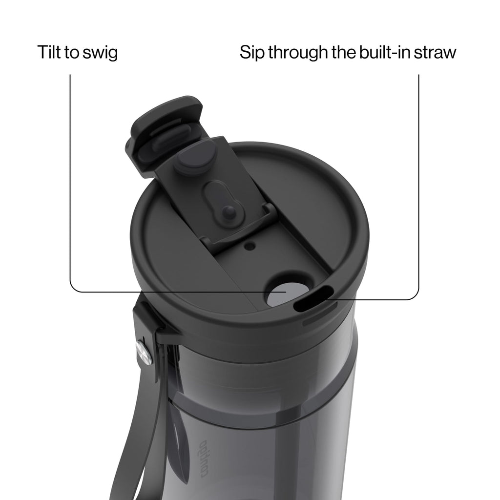 Contigo DualSip Leakproof Plastic Reusable Water Bottle with Carrying Strap, Black/Clear, 24 oz WL4Y