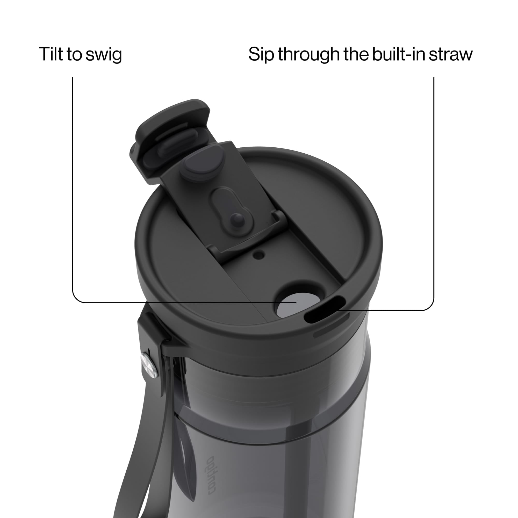 Contigo DualSip Leakproof Plastic Reusable Water Bottle with Carrying Strap, Black/Clear, 24 oz WL4Y