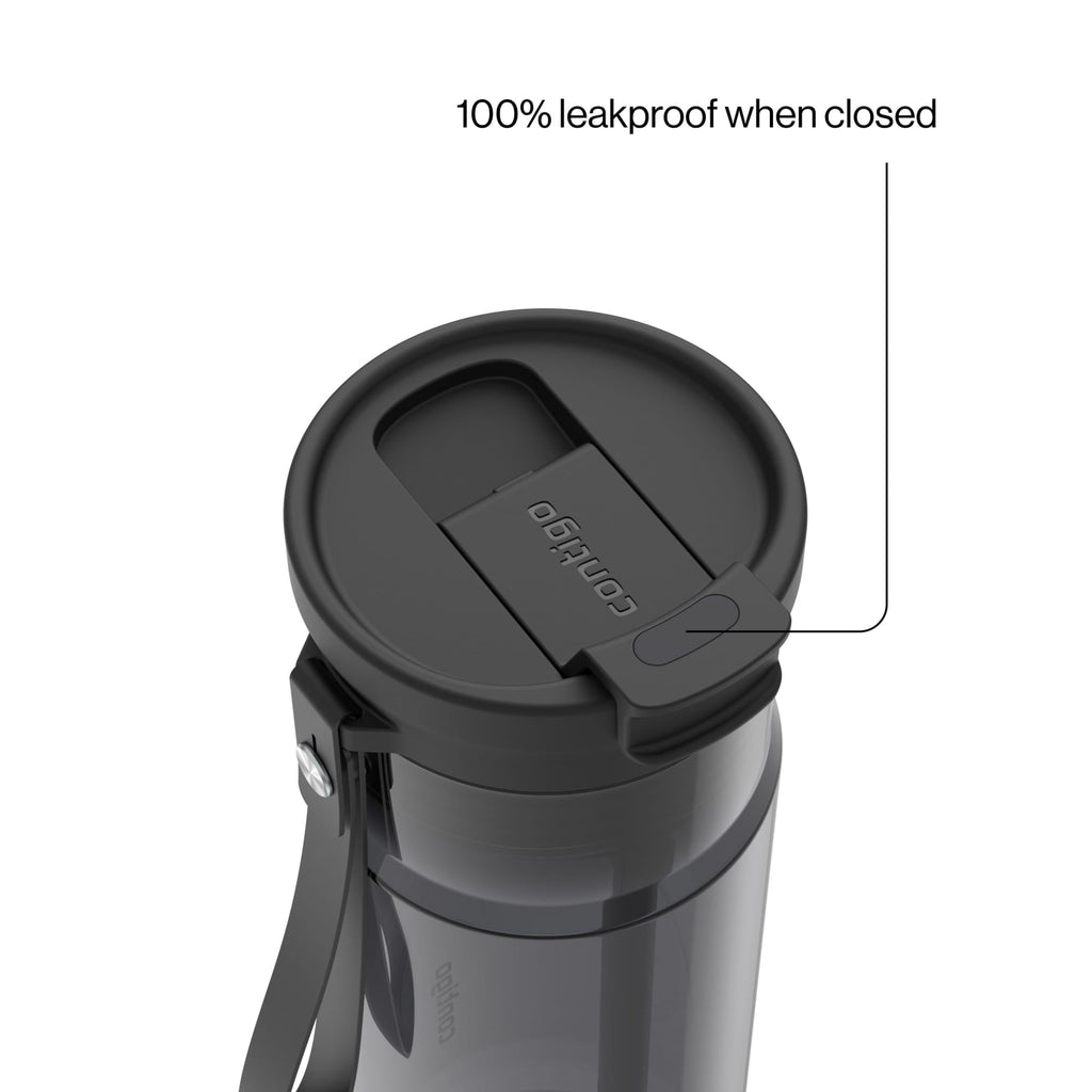 Contigo DualSip Leakproof Plastic Reusable Water Bottle with Carrying Strap, Black/Clear, 24 oz WL4Y