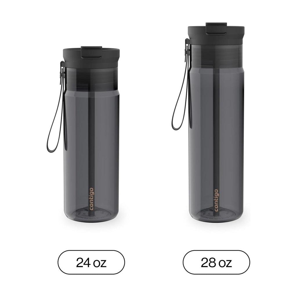 Contigo DualSip Leakproof Plastic Reusable Water Bottle with Carrying Strap, Black/Clear, 24 oz WL4Y