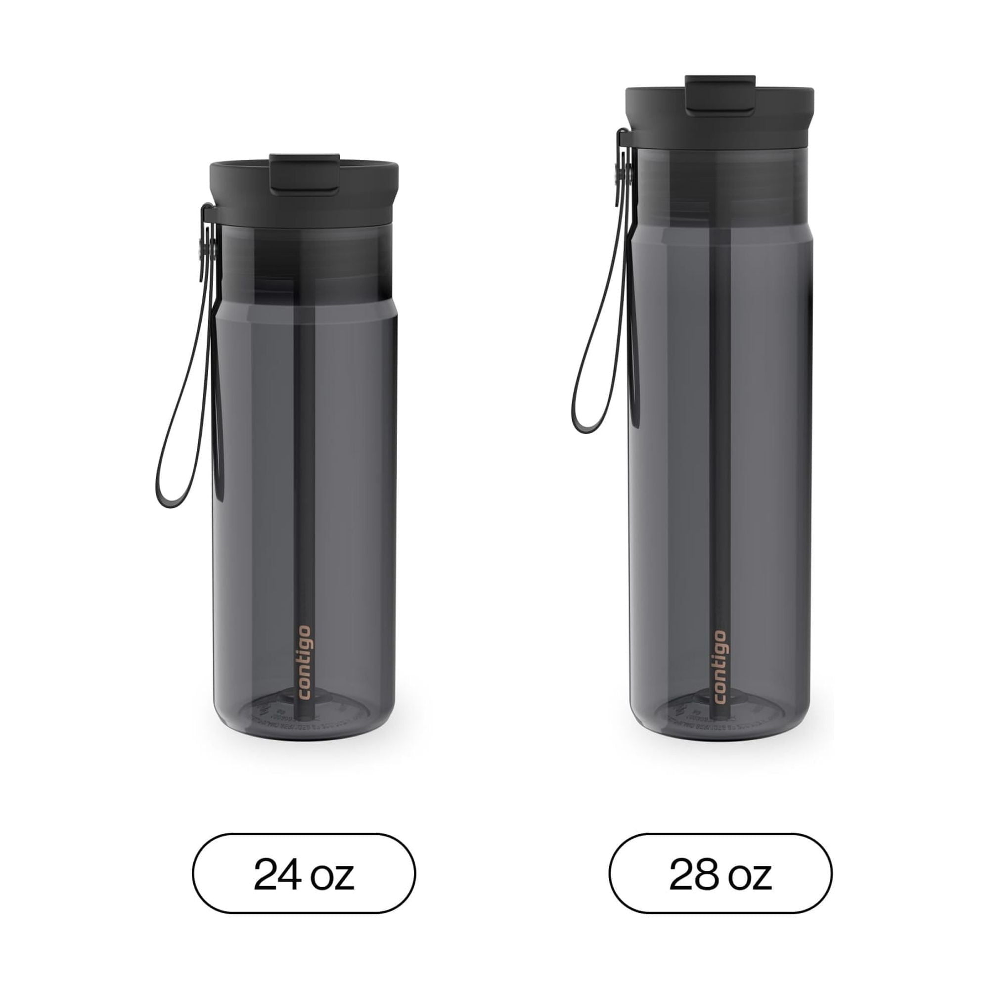 Contigo DualSip Leakproof Plastic Reusable Water Bottle with Carrying Strap, Black/Clear, 24 oz WL4Y