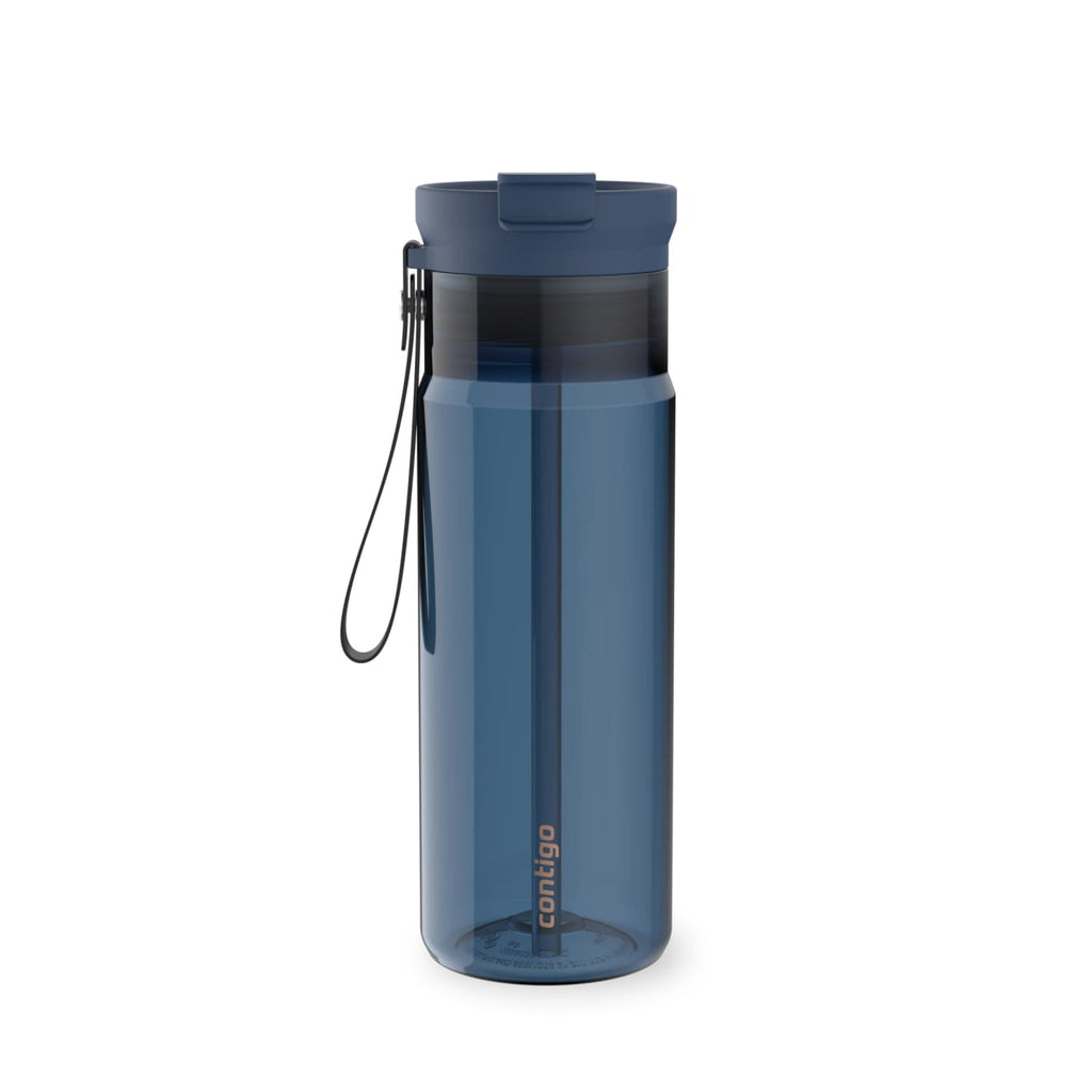 Contigo DualSip Leakproof Plastic Reusable Water Bottle with Carrying Strap, Black/Clear, 24 oz WL4Y