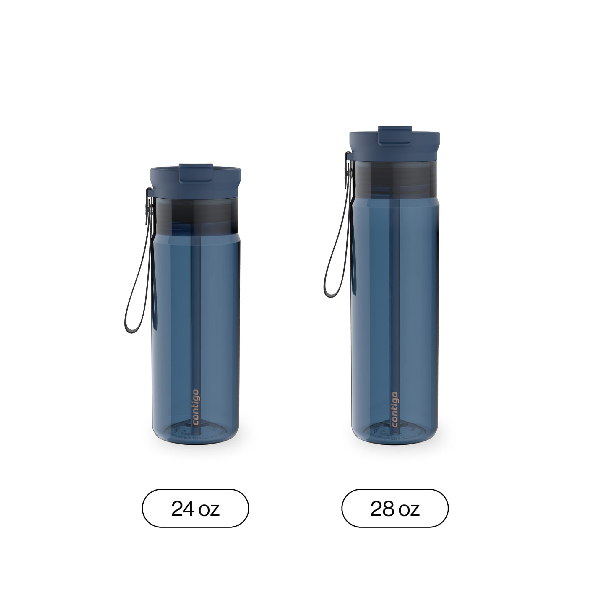 Contigo DualSip Leakproof Plastic Reusable Water Bottle with Carrying Strap, Black/Clear, 24 oz WL4Y