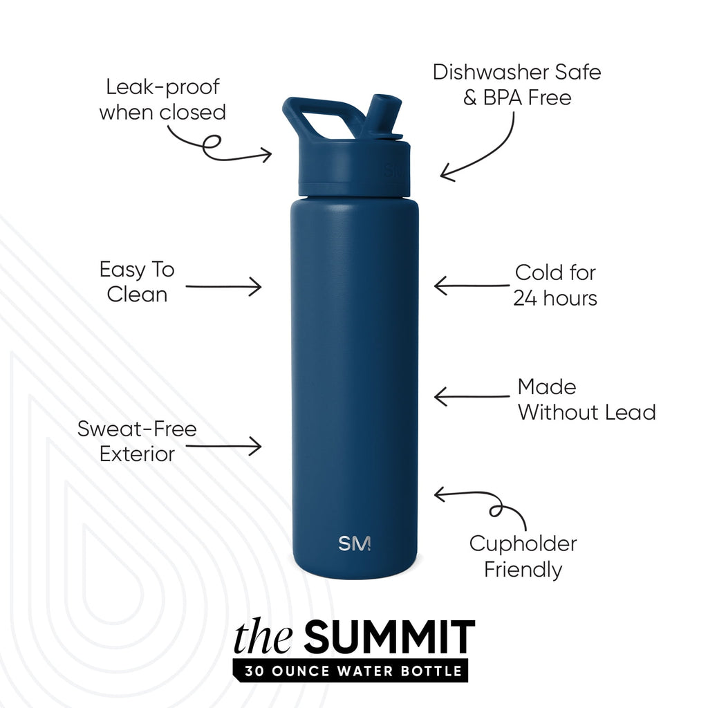 Simple Modern 30 fl oz Insulated Stainless Steel Summit Wide Mouth Water Bottle with Straw Lid | Slumberland ONP3