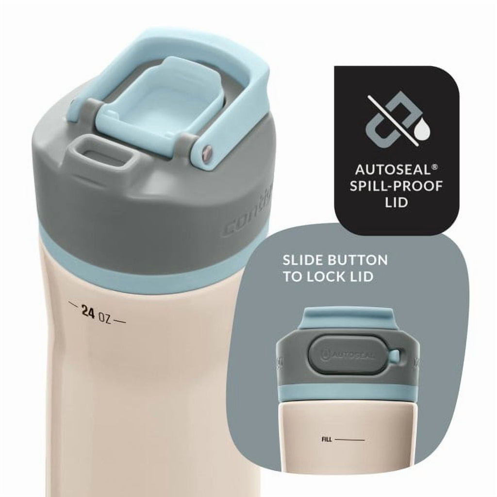 Contigo Clybourn Chill Stainless Steel FreeFlow Filter Water Bottle with AUTOSEAL, 24oz Salt 7EOI