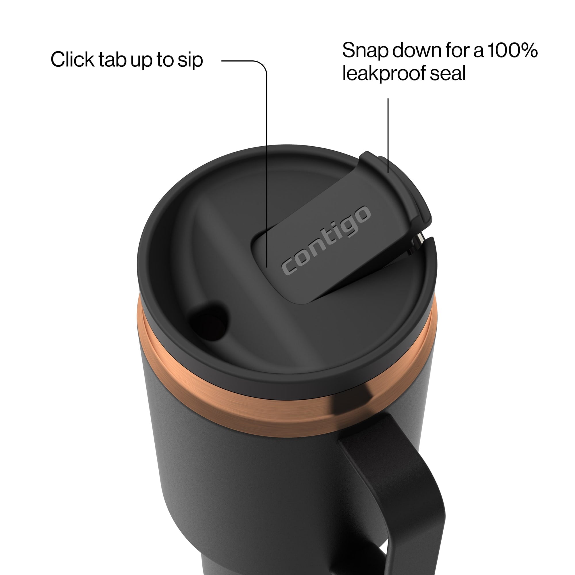 Contigo SnapSeal Leakproof Stainless Steel Reusable Water Bottle Tumbler with Side Handle, Black/Bronze, 30 oz HUIJ