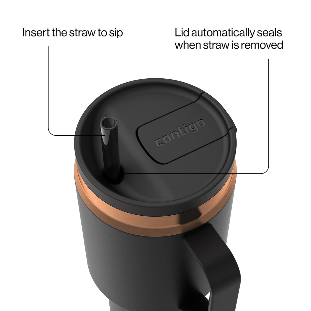 Contigo SnapSeal Leakproof Stainless Steel Reusable Water Bottle Tumbler with Side Handle, Black/Bronze, 30 oz HUIJ