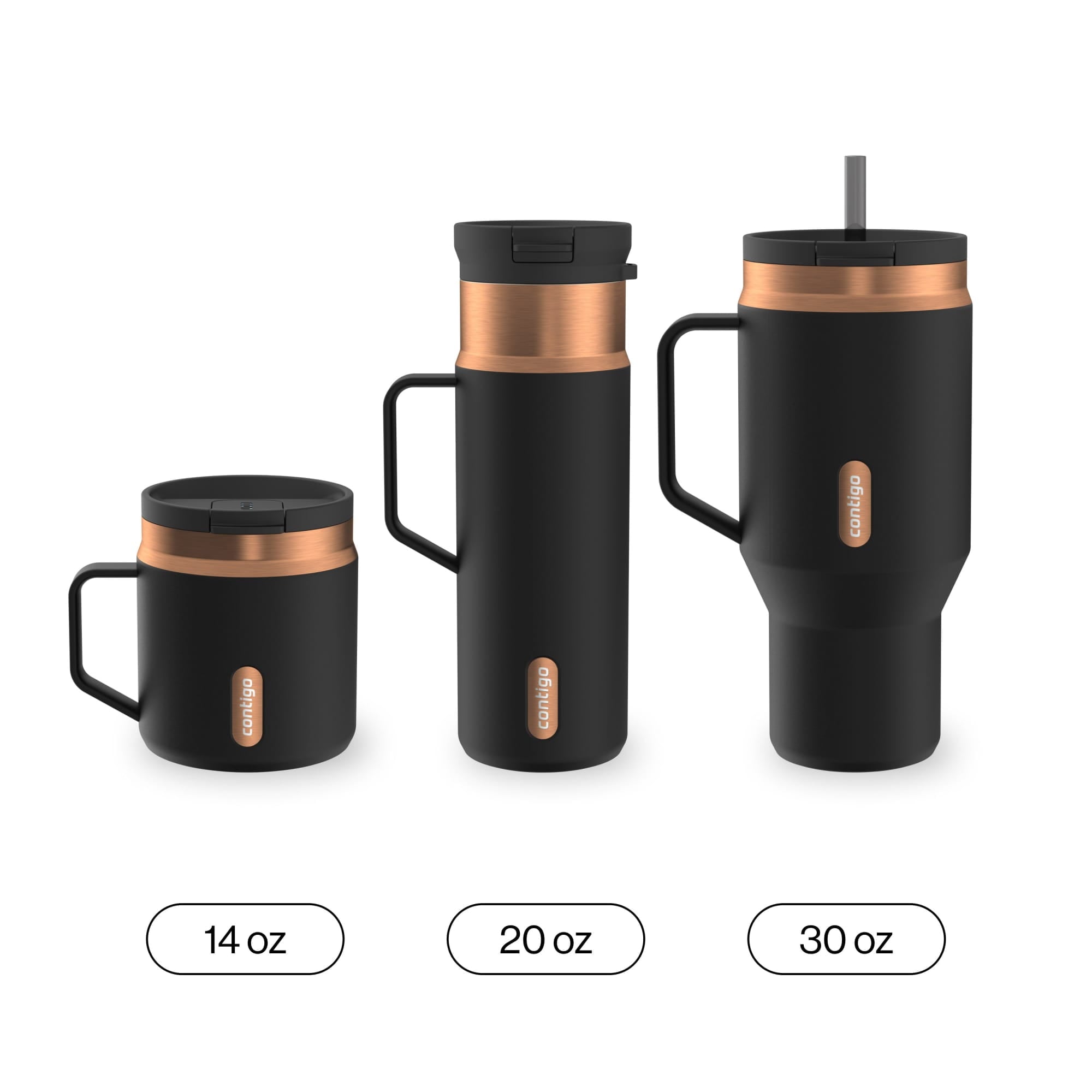 Contigo SnapSeal Leakproof Stainless Steel Reusable Water Bottle Tumbler with Side Handle, Black/Bronze, 30 oz HUIJ