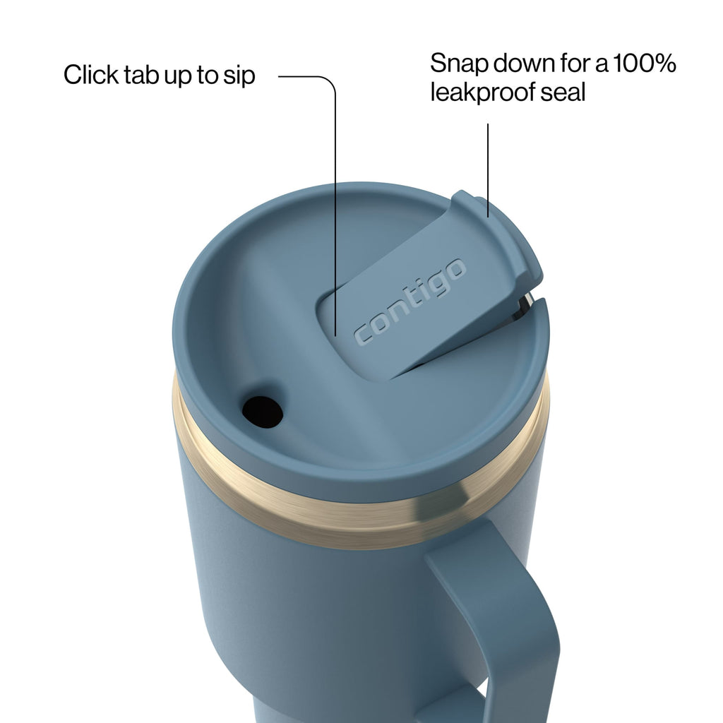 Contigo SnapSeal Leakproof Stainless Steel Reusable Water Bottle Tumbler with Side Handle, Black/Bronze, 30 oz HUIJ