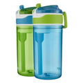 Contigo Kids 2-in-1 Snack Hero Tumbler Featuring 4oz Snack Holder Stacked on Top of 13oz Water Bottle - BPA Free, Durable Tritan w/Flexible Carry Handle &amp; Spill-Proof Valve, Green &amp; Blue – 2 Pack FO1W
