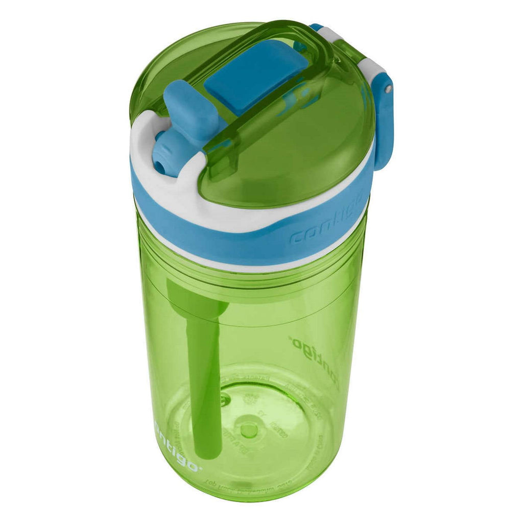 Contigo Kids 2-in-1 Snack Hero Tumbler Featuring 4oz Snack Holder Stacked on Top of 13oz Water Bottle - BPA Free, Durable Tritan w/Flexible Carry Handle &amp; Spill-Proof Valve, Green &amp; Blue – 2 Pack FO1W