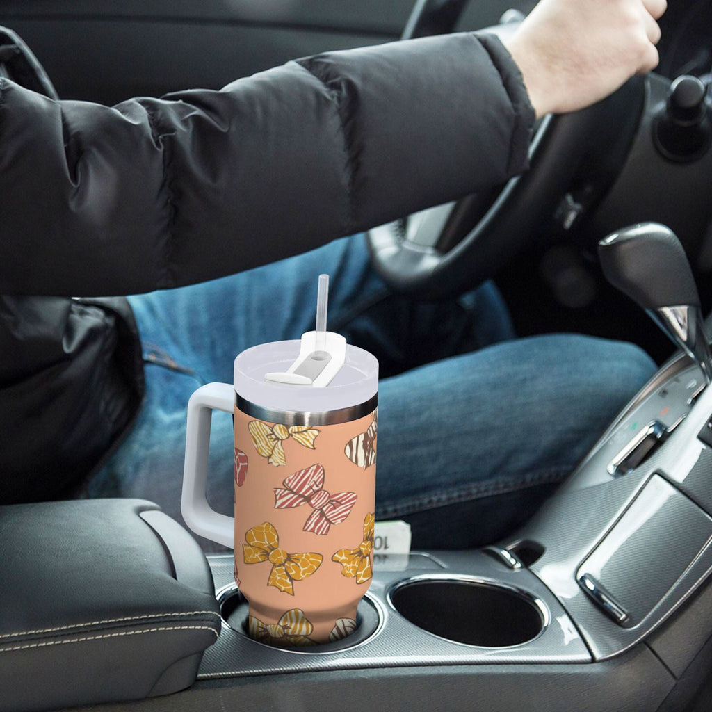 40 oz Insulated Stainless Steel Tumbler Double Wall Stainless Steel Tumbler with 2-Way Drinking Cute Animal Print Bows BOBH
