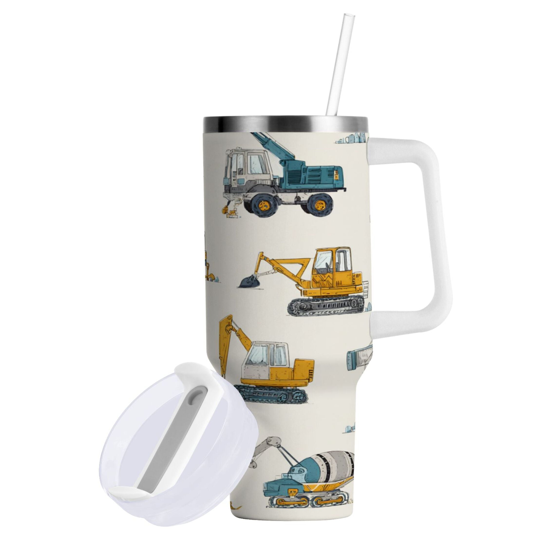 30 oz Insulated Stainless Steel Tumbler Double Wall Stainless Steel Tumbler with 2-Way Drinking Engineering Vehicle Pattern Q6S6