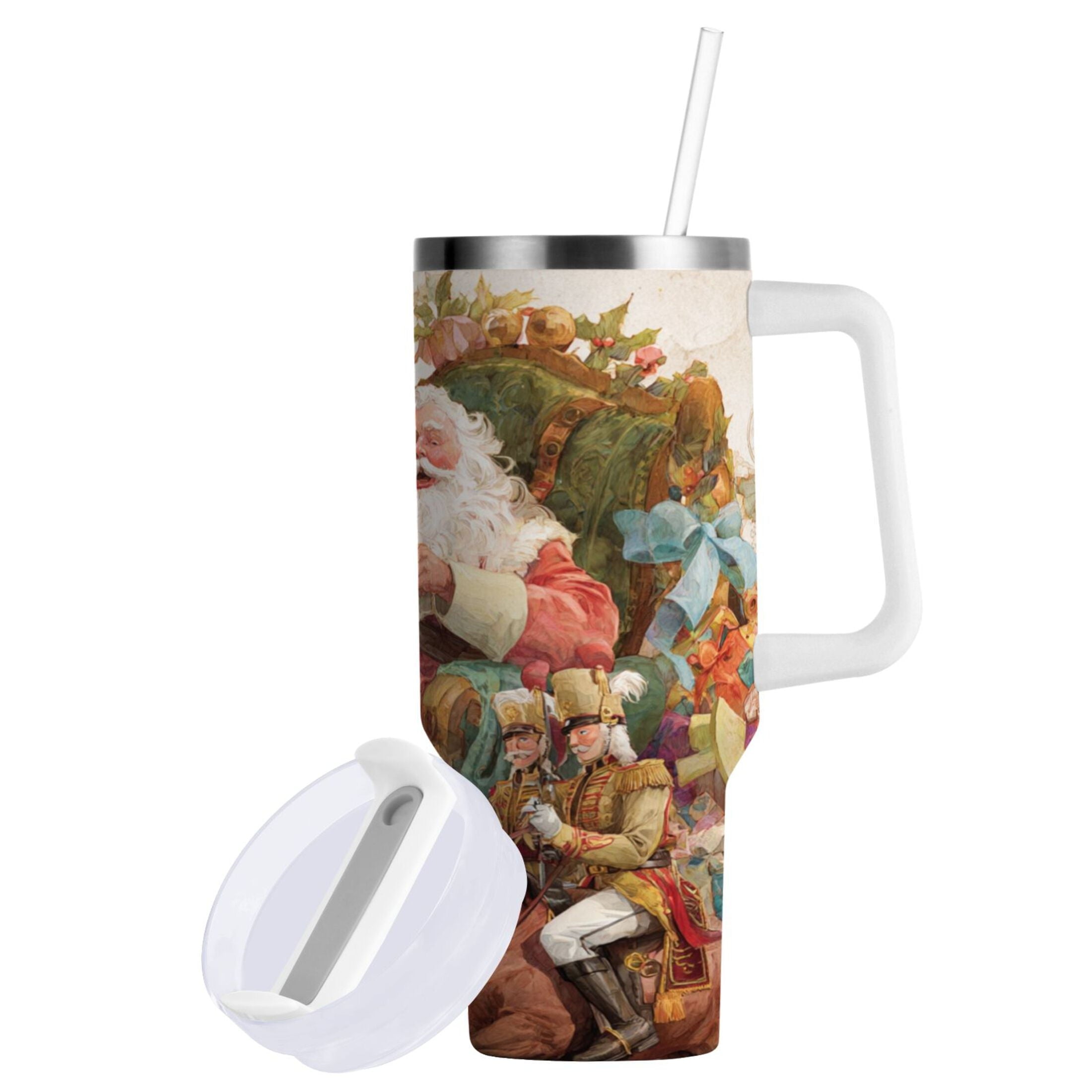 30 oz Insulated Stainless Steel Tumbler Double Wall Stainless Steel Tumbler with 2-Way Drinking Santa Claus Sitting in Chair 6CYN