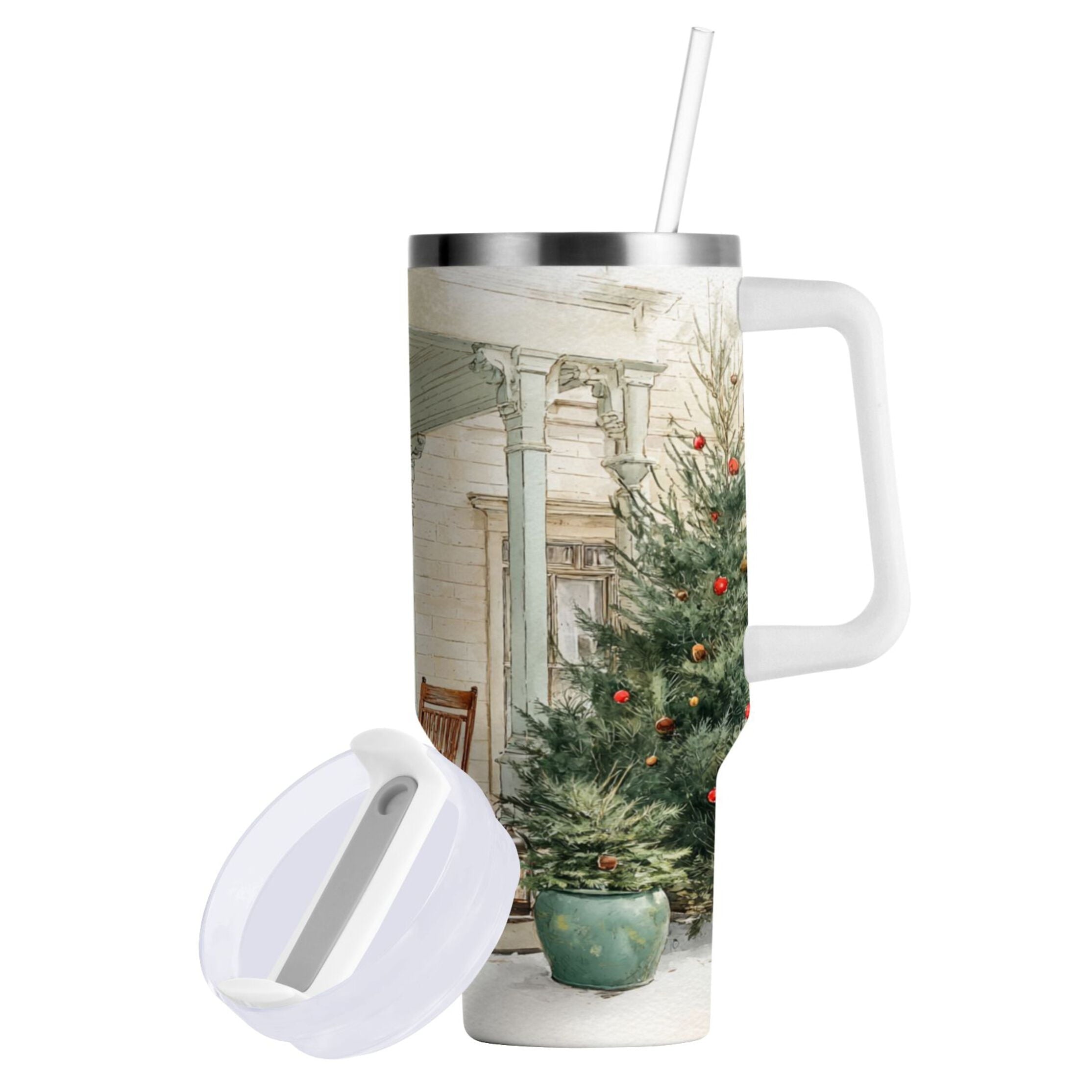 30 oz Insulated Stainless Steel Tumbler Double Wall Stainless Steel Tumbler with 2-Way Drinking Charming Christmas Doorway GDEY