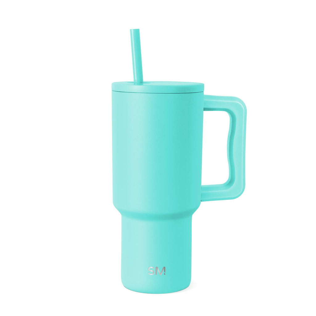 Simple Modern 30 fl oz Insulated Stainless Steel Trek Tumbler with Straw Lid | Seaglass Sage and Cream Checkmate 23VN