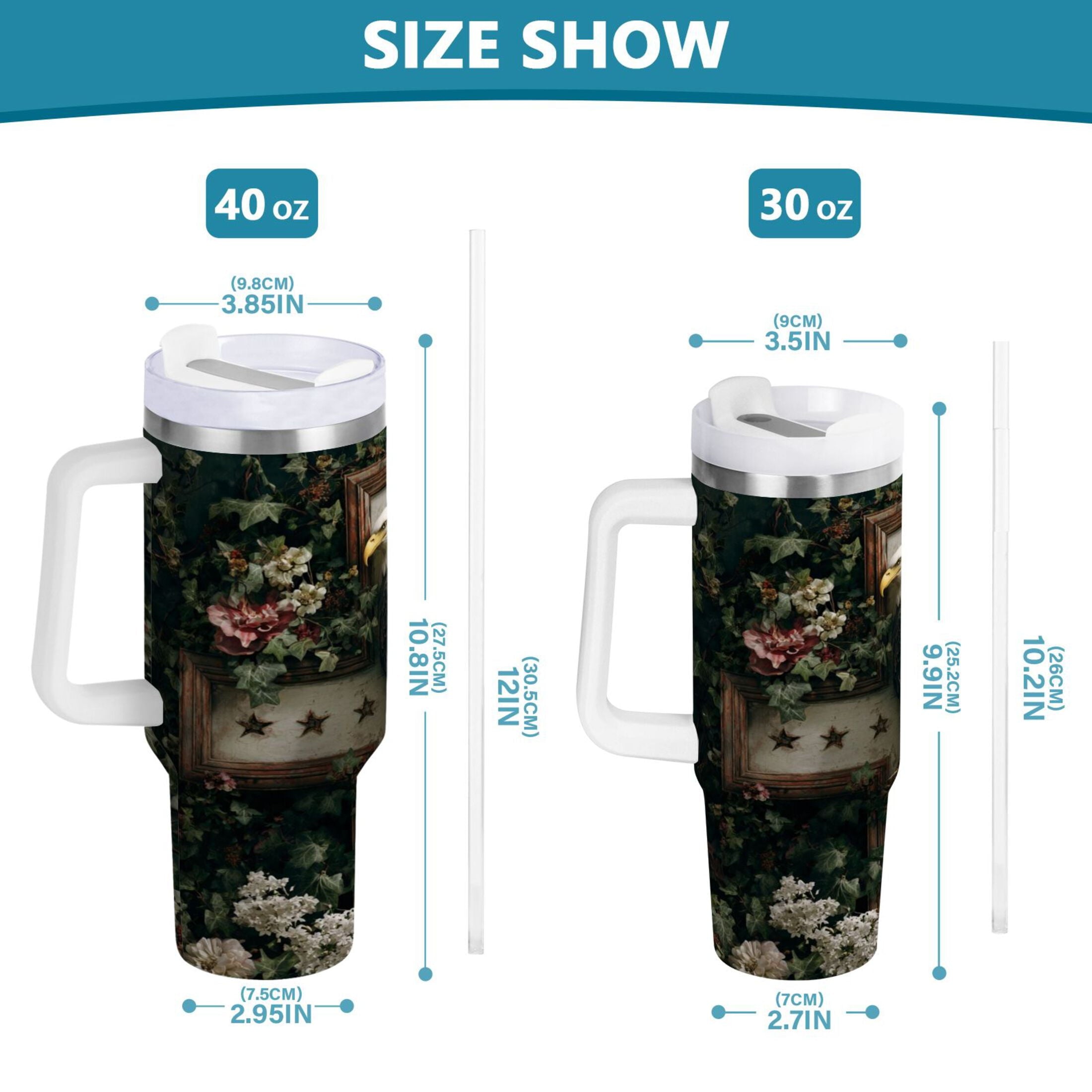30 oz Insulated Stainless Steel Tumbler Double Wall Stainless Steel Tumbler with 2-Way Drinking Wreath and Bald Eagle C5SG