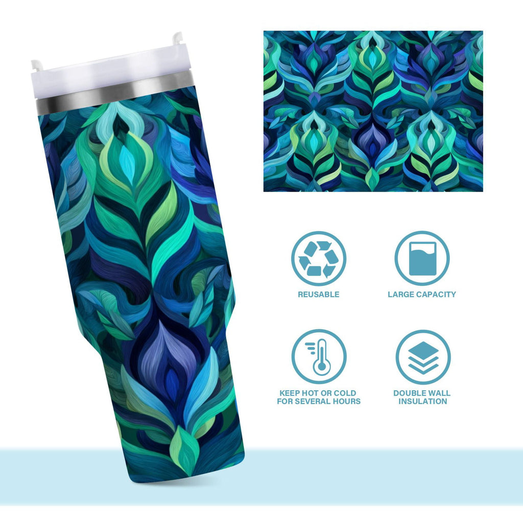 40 oz Insulated Stainless Steel Tumbler Double Wall Stainless Steel Tumbler with 2-Way Drinking Elegant Blue Abstract Shapes 0AR8