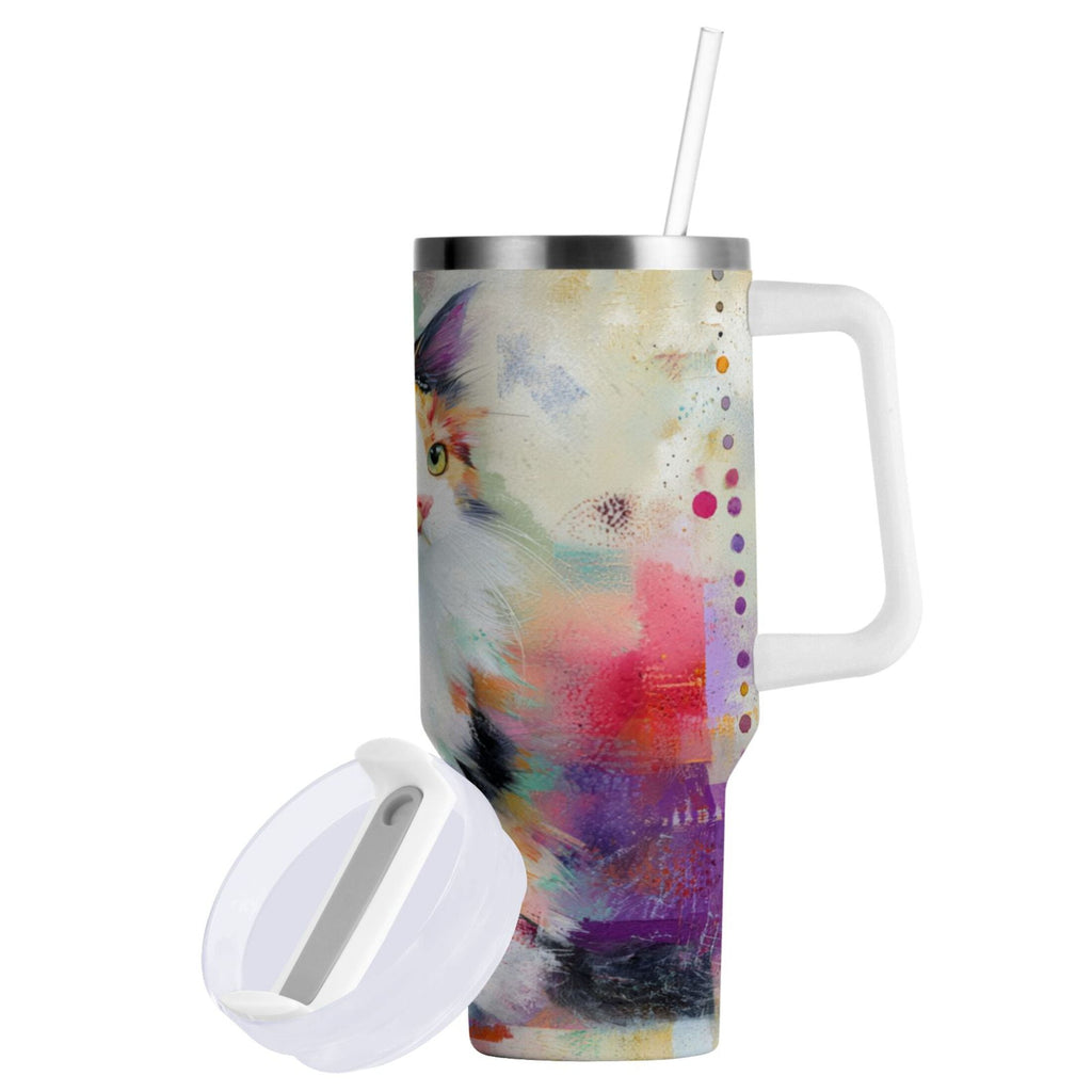 30 oz Insulated Stainless Steel Tumbler Double Wall Stainless Steel Tumbler with 2-Way Drinking Charming Hairy Cat BD42