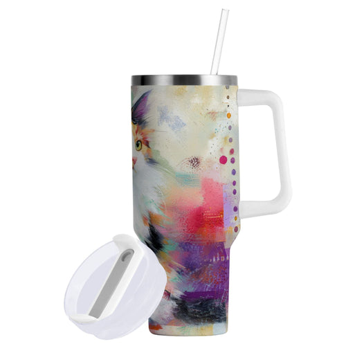 30 oz Insulated Stainless Steel Tumbler Double Wall Stainless Steel Tumbler with 2-Way Drinking Charming Hairy Cat BD42