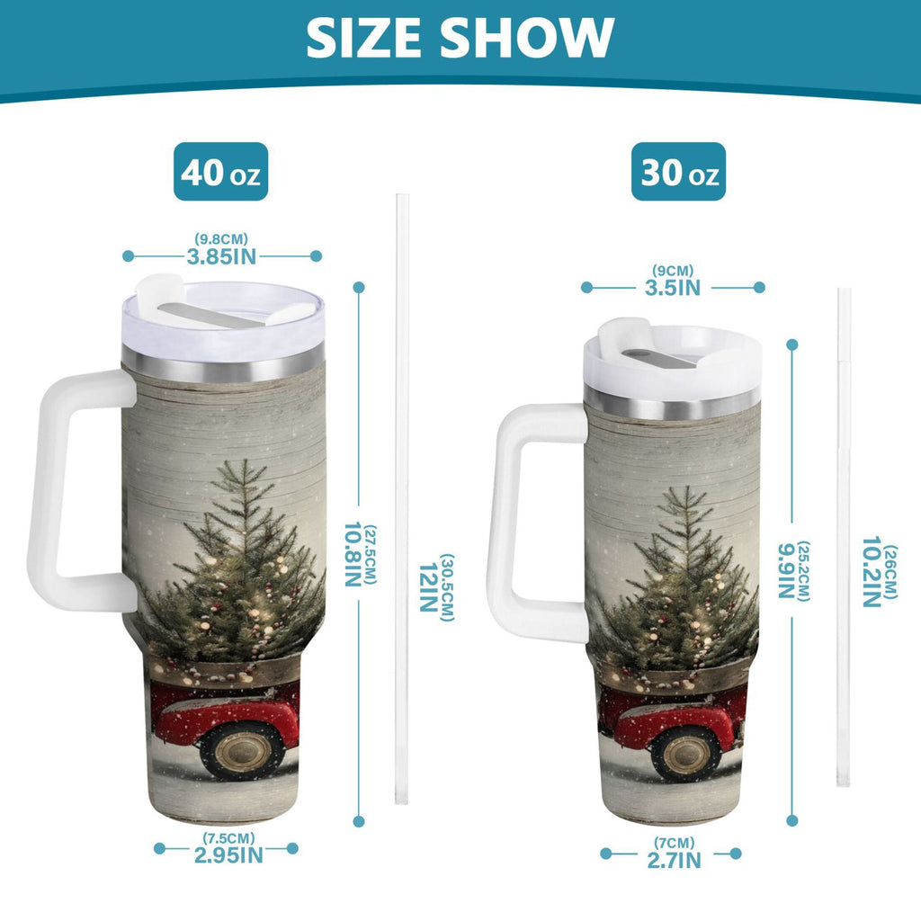 40 oz Insulated Stainless Steel Tumbler Double Wall Stainless Steel Tumbler with 2-Way Drinking Vintage Red Truck 67ID