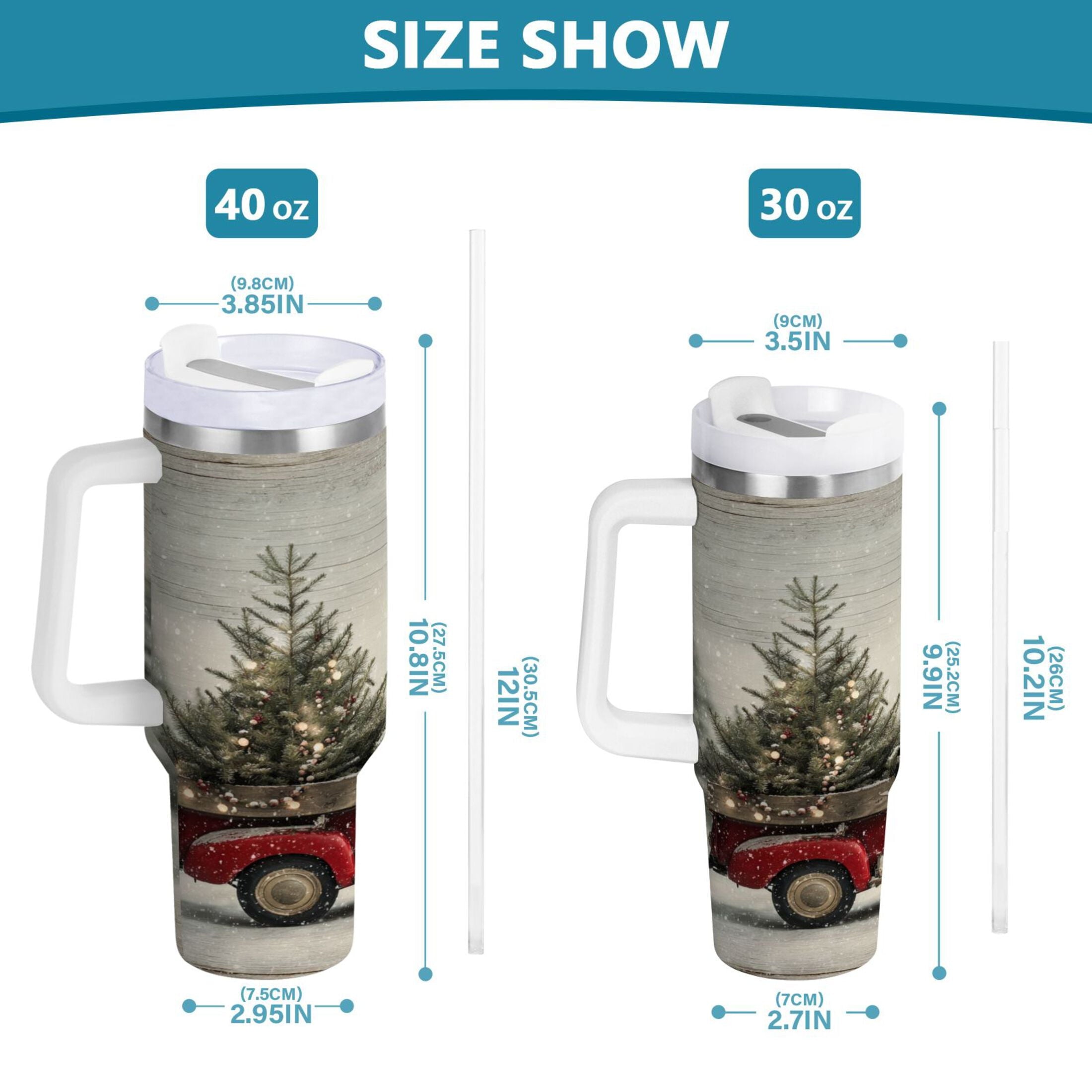40 oz Insulated Stainless Steel Tumbler Double Wall Stainless Steel Tumbler with 2-Way Drinking Vintage Red Truck 67ID